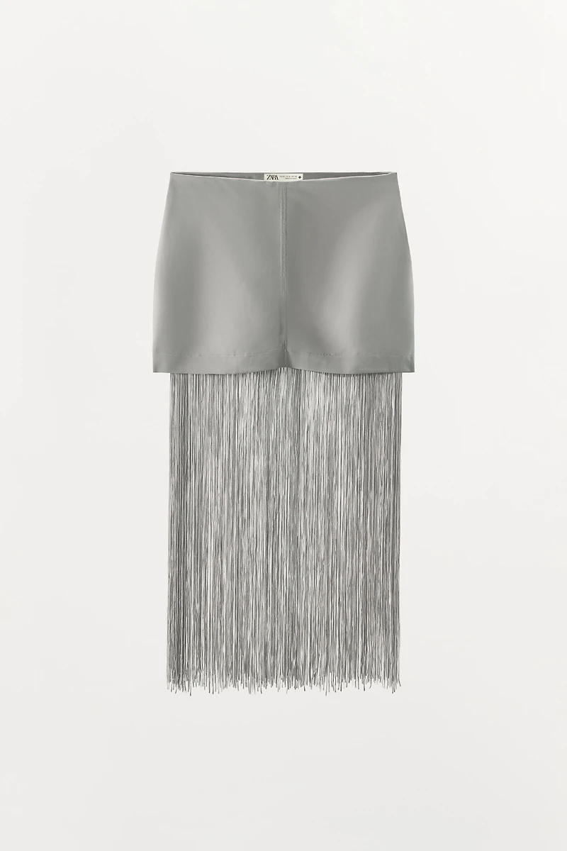 FRINGED LINEN MINI SKIRT