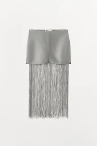 FRINGED LINEN MINI SKIRT