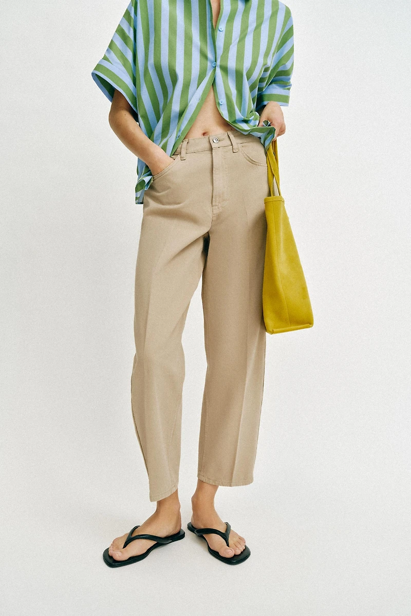 PANTALON BARREL À RAYURE PLISSÉE