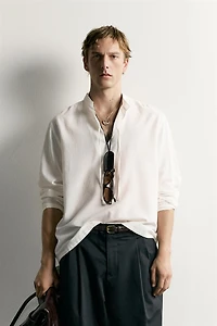COTTON VISCOSE TIE DETAIL RELAXED FIT SHIRT