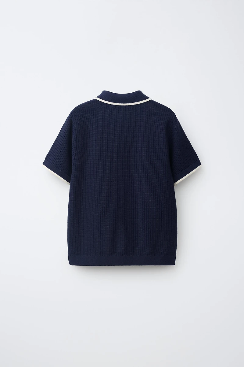 CONTRAST PIPING RIBBED KNIT POLO