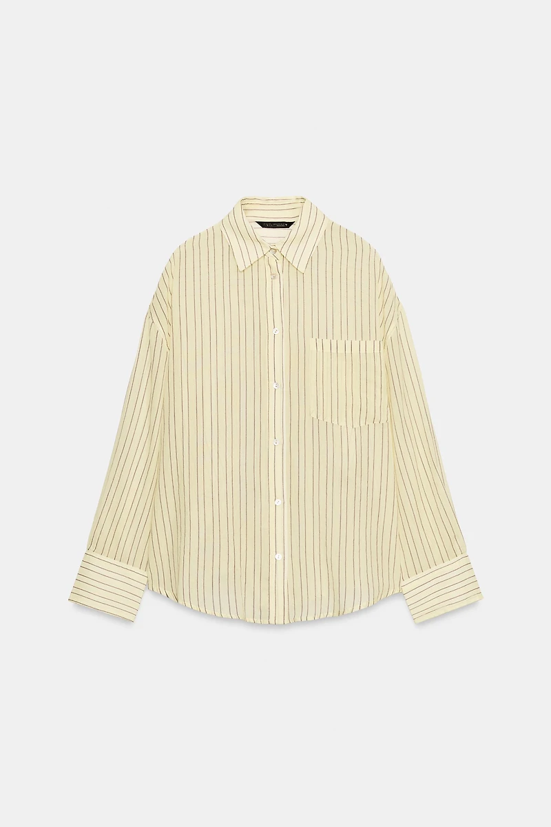 OVERSIZED STRIPED GAUZE SHIRT WITH POCKET