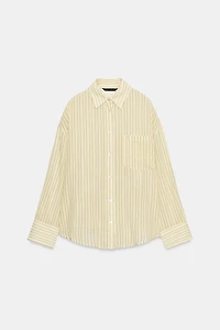 OVERSIZED STRIPED GAUZE SHIRT WITH POCKET