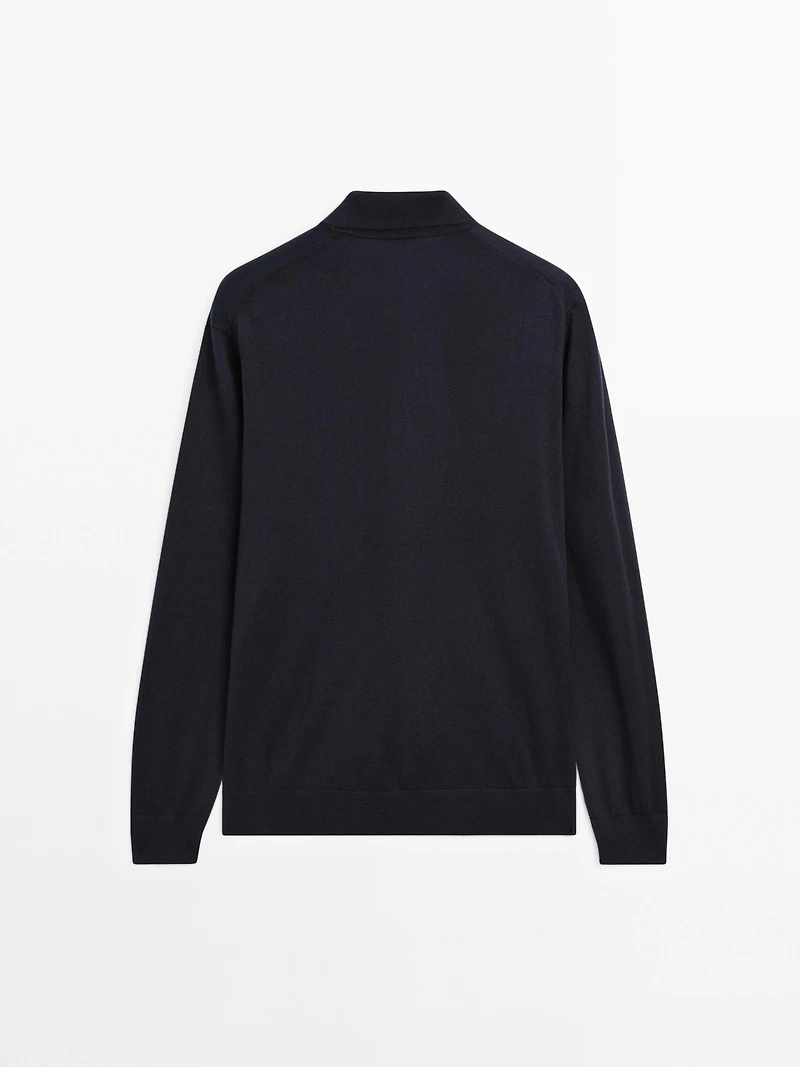 Cotton blend knit polo sweater