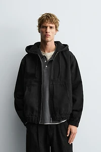 FLEECE LINED DENIM JACKET WITH HOODIE