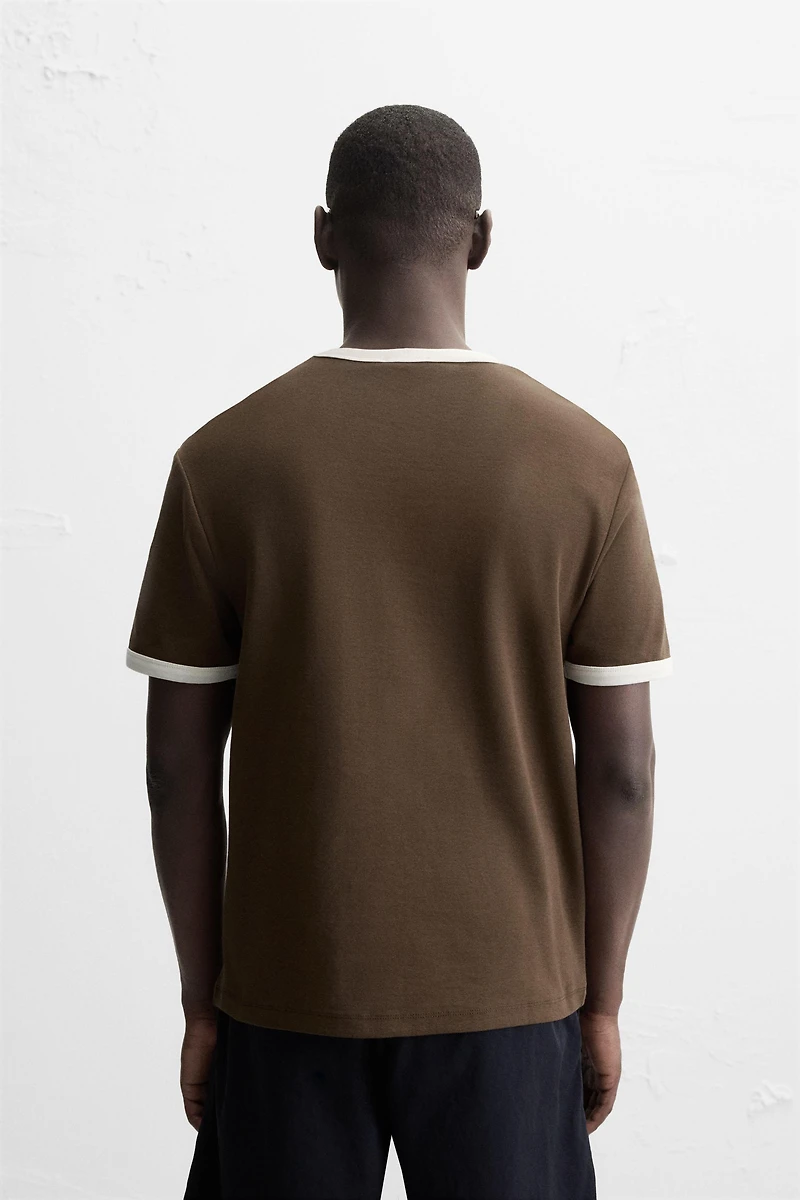 BASIC CONTRAST RIBBED T-SHIRT
