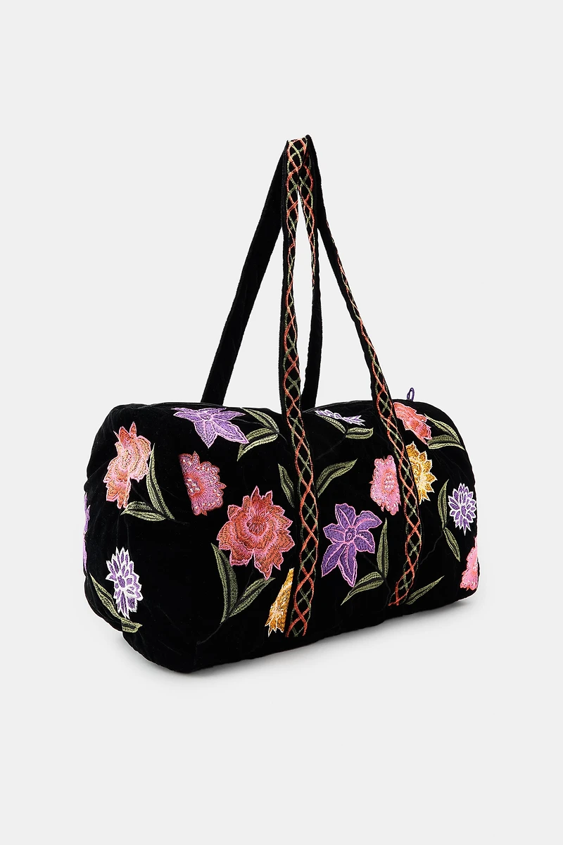 SAC MATELASSÉ EN VELOURS BRODERIES FLEURS