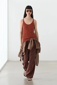 Textured cotton blend strappy top