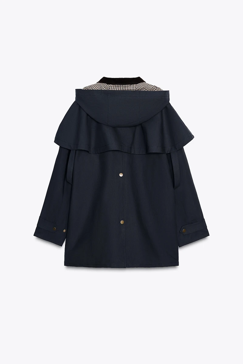 LIMITED EDITION CONTRAST COLLAR HOODIE TRENCH COAT ZW COLLECTION