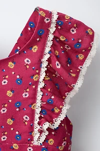 FLORAL PRINT DRESS WITH LINEN