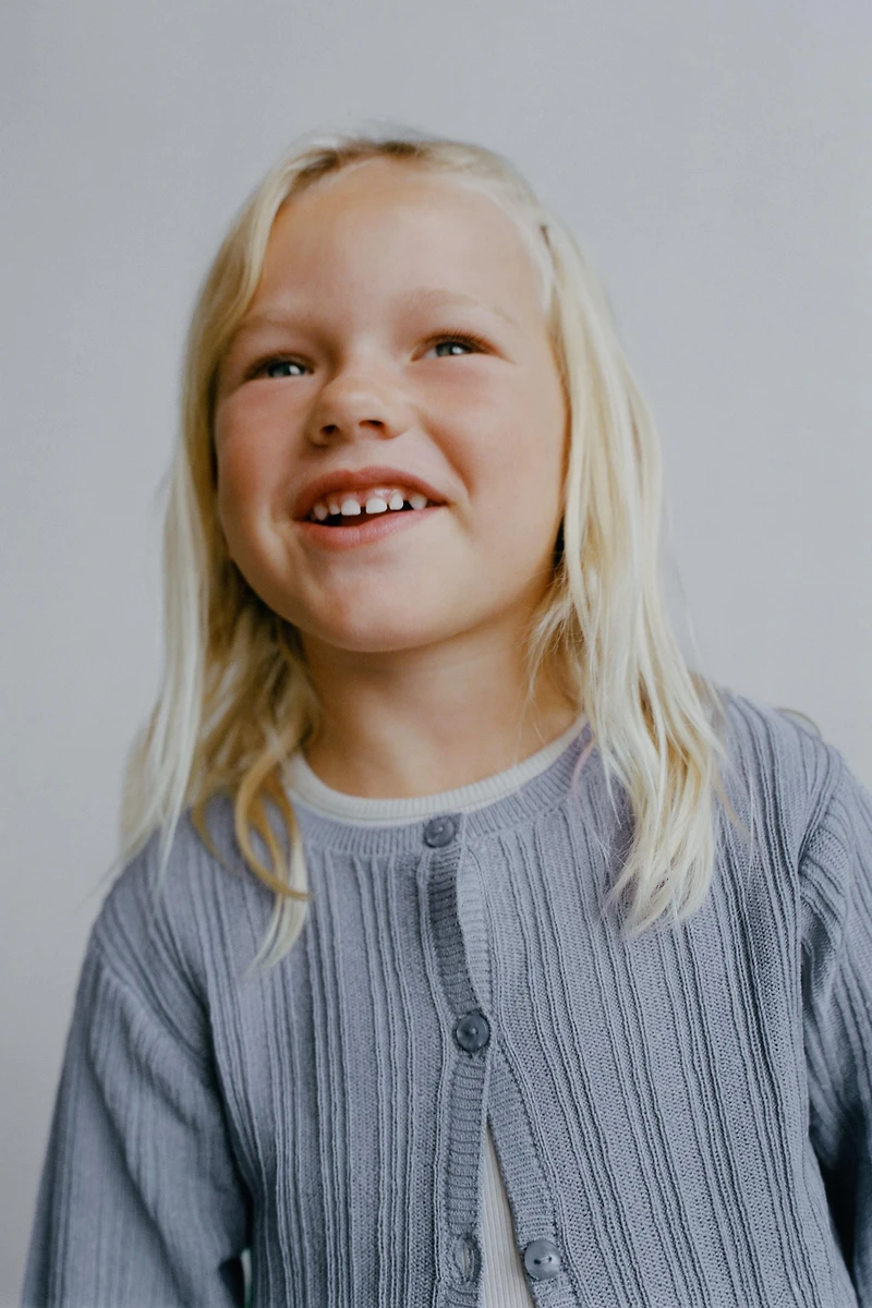 RIB KNIT CARDIGAN WITH LINEN