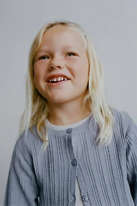 RIB KNIT CARDIGAN WITH LINEN