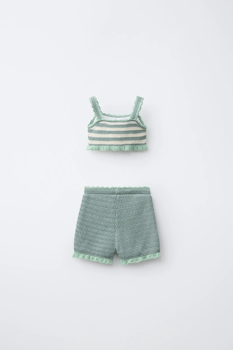 1-6 YEARS/ FRUIT CROCHET KNIT TOP AND SHORTS SET