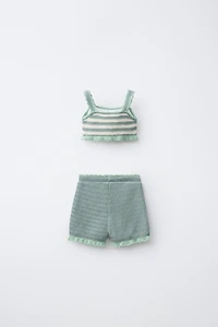 1-6 YEARS/ FRUIT CROCHET KNIT TOP AND SHORTS SET