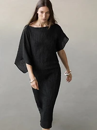 Linen midi dress with asymmetric sleeves