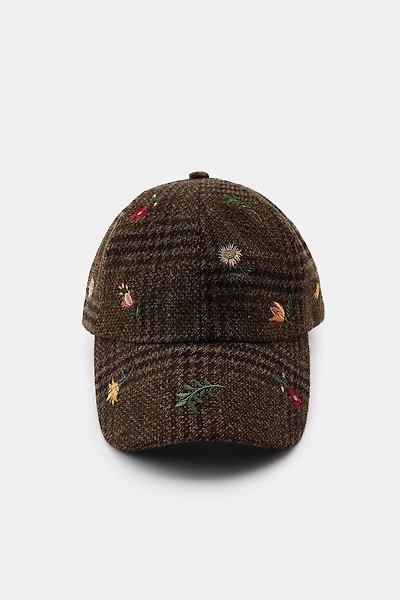 EMBROIDERED WOOL PLAID CAP