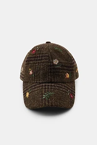 EMBROIDERED WOOL PLAID CAP