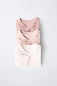 LOT DE TROIS BODYS COL KIMONO FLEURS