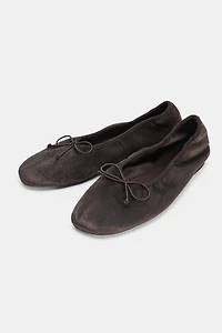 VELVET EFFECT BALLET FLATS WITH BOW