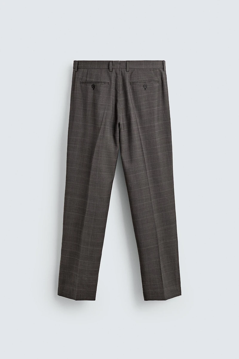 100% WOOL PLAID SUIT PANTS