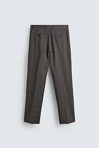 100% WOOL PLAID SUIT PANTS