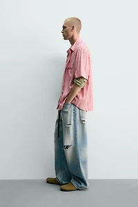 FLOWY STRIPED POCKET SHIRT