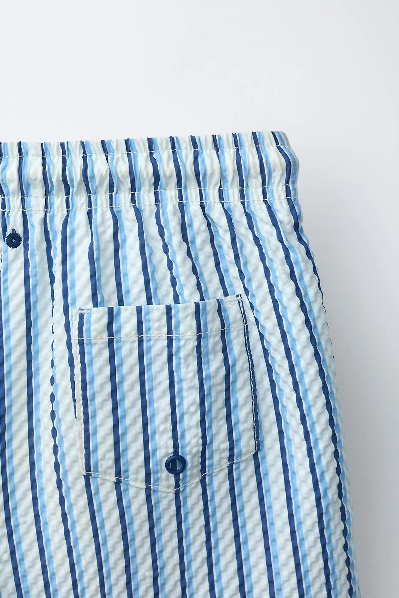6-14 YEARS/ STRIPED SEERSUCKER SWIM SHORTS