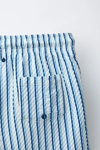 6-14 YEARS/ STRIPED SEERSUCKER SWIM SHORTS