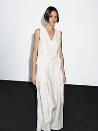 Linen blend waistcoat with tie detail