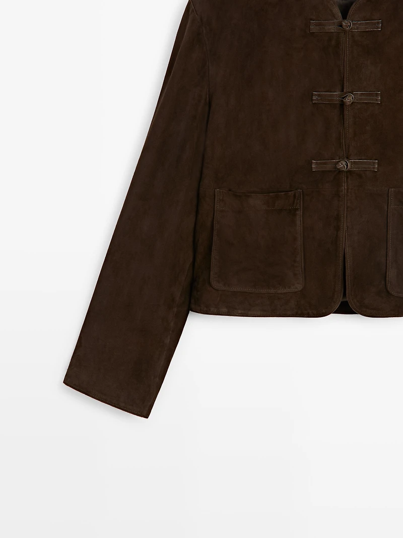 Veste courte en cuir effet daim