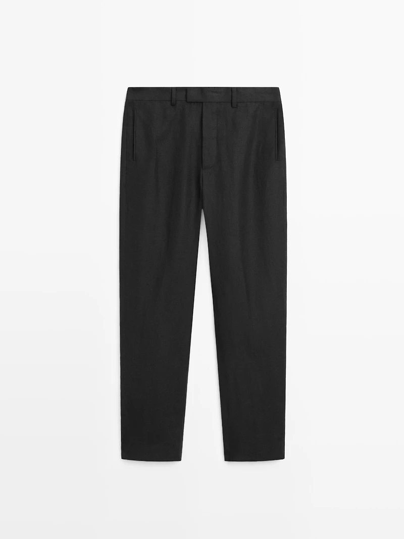 Linen tailored fit barrel trousers