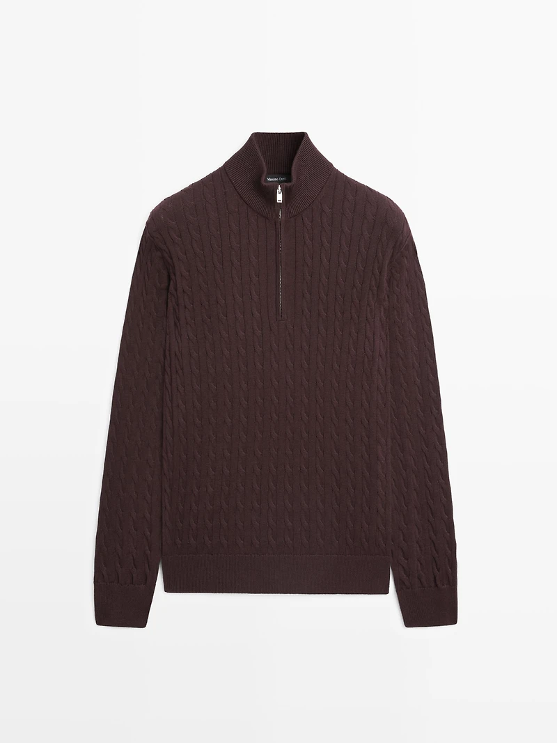 Mock neck knit sweater with zip