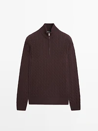 Mock neck knit sweater with zip