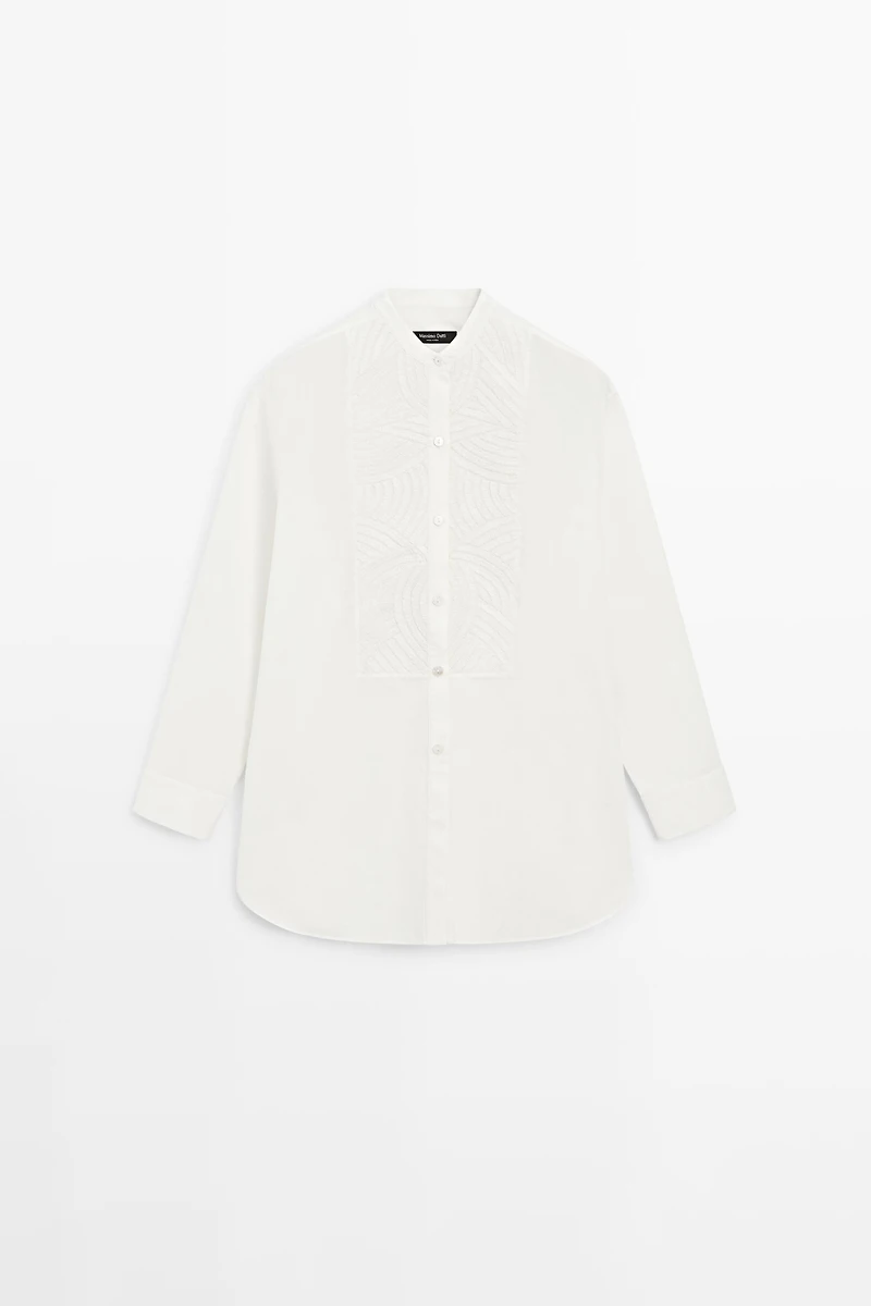 100% cotton poplin shirt with embroidered bib