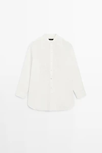 100% cotton poplin shirt with embroidered bib