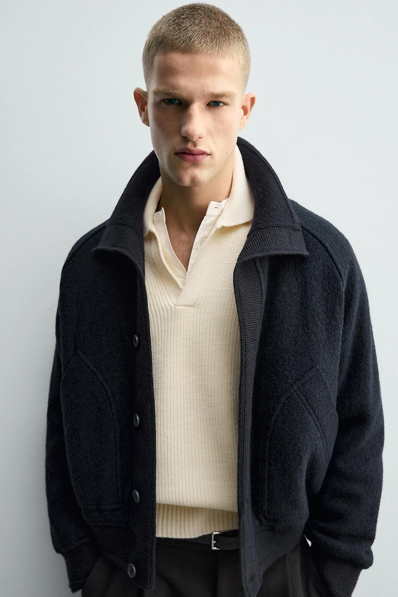 CONTRASTING RIB COLLAR JACKET