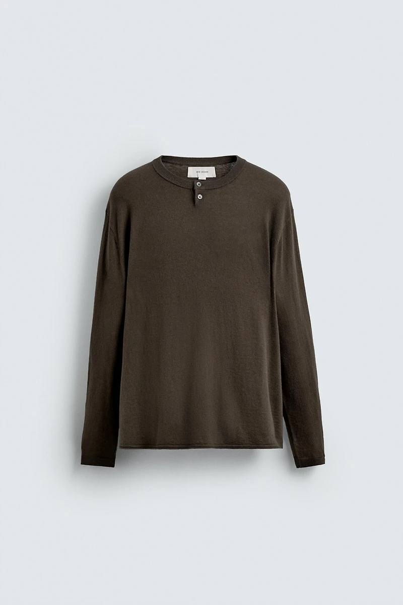 PULL COL BOUTONNÉ EN COTON ET CACHEMIRE