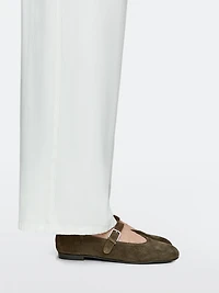 Split leather ballet flats