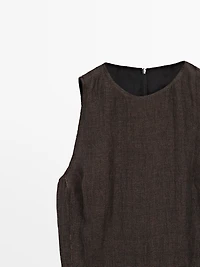 100% linen midi dress with frayed trims