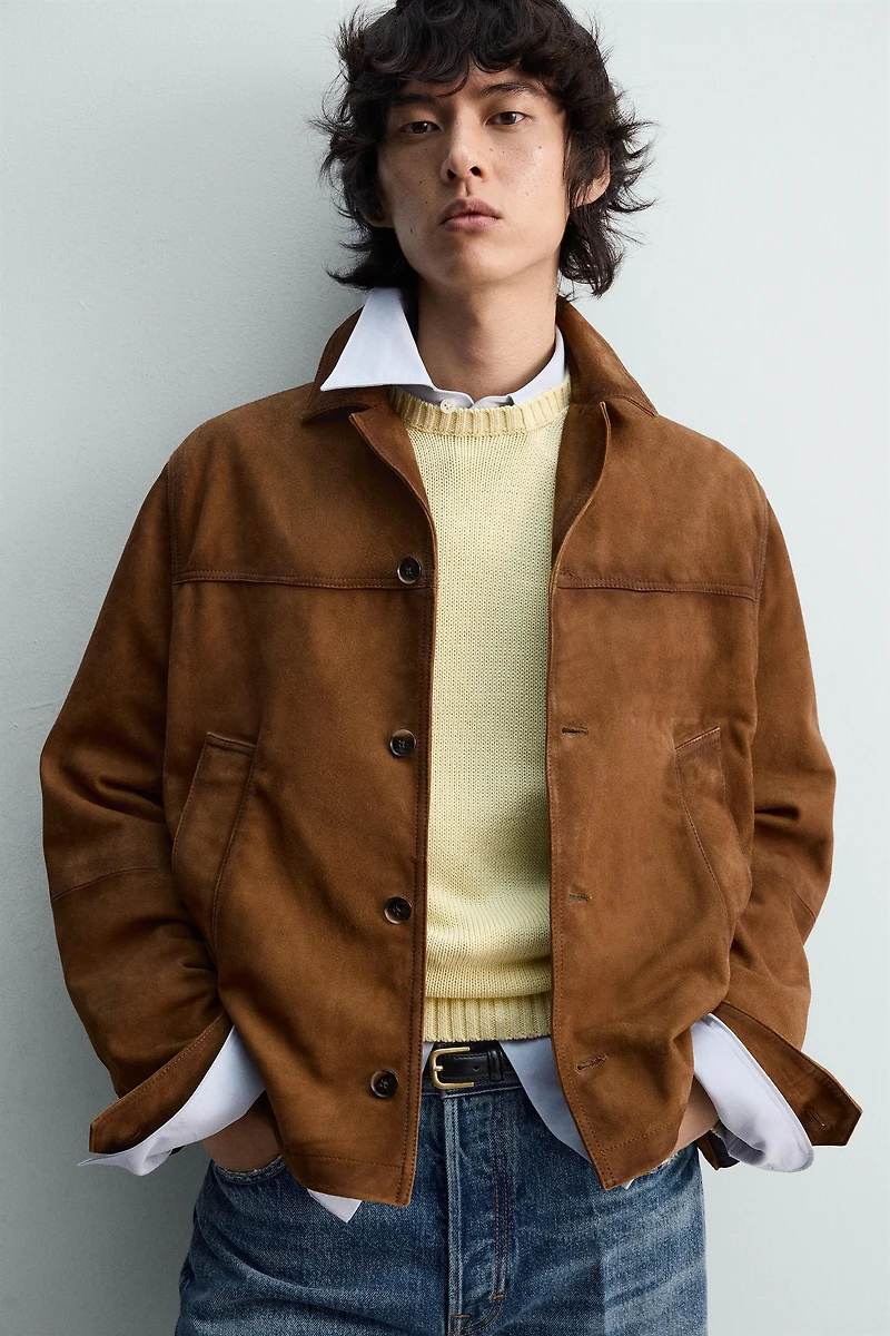 BLOUSON RELAXED EN CUIR ET DAIM