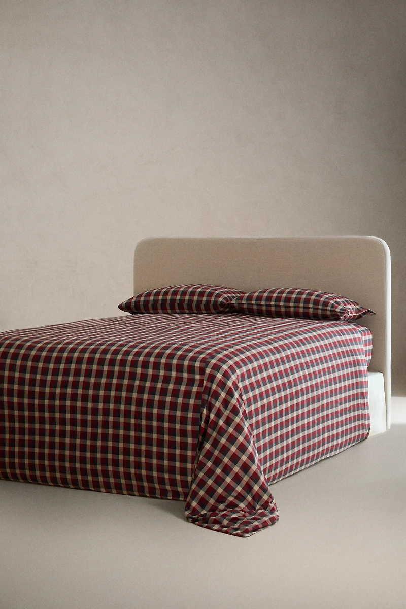 CHRISTMAS TARTAN CHECK COTTON FLANNEL FITTED SHEET