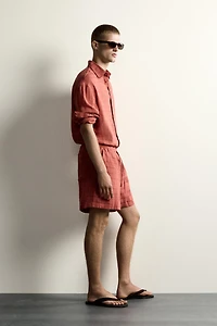 RELAXED FIT CHECKERED LINEN-COTTON JACQUARD SHIRT