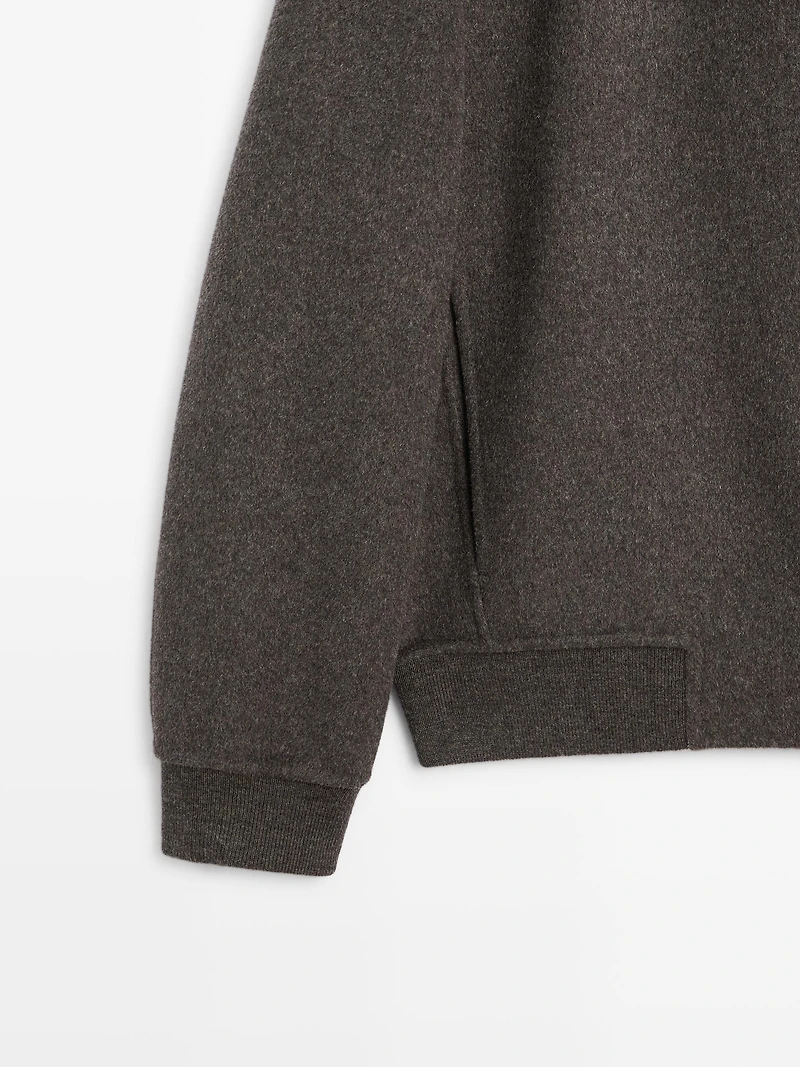 Wool blend double fabric hooded jacket