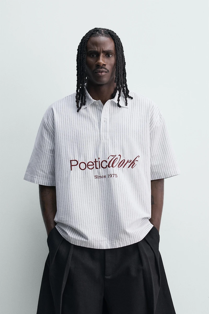 PRINTED TEXT BOXY FIT POLO SHIRT