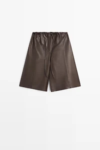 Long nappa leather Bermuda shorts