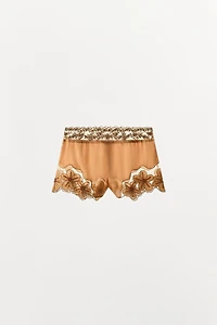 BEADED FLORAL EMBROIDERED SHORTS