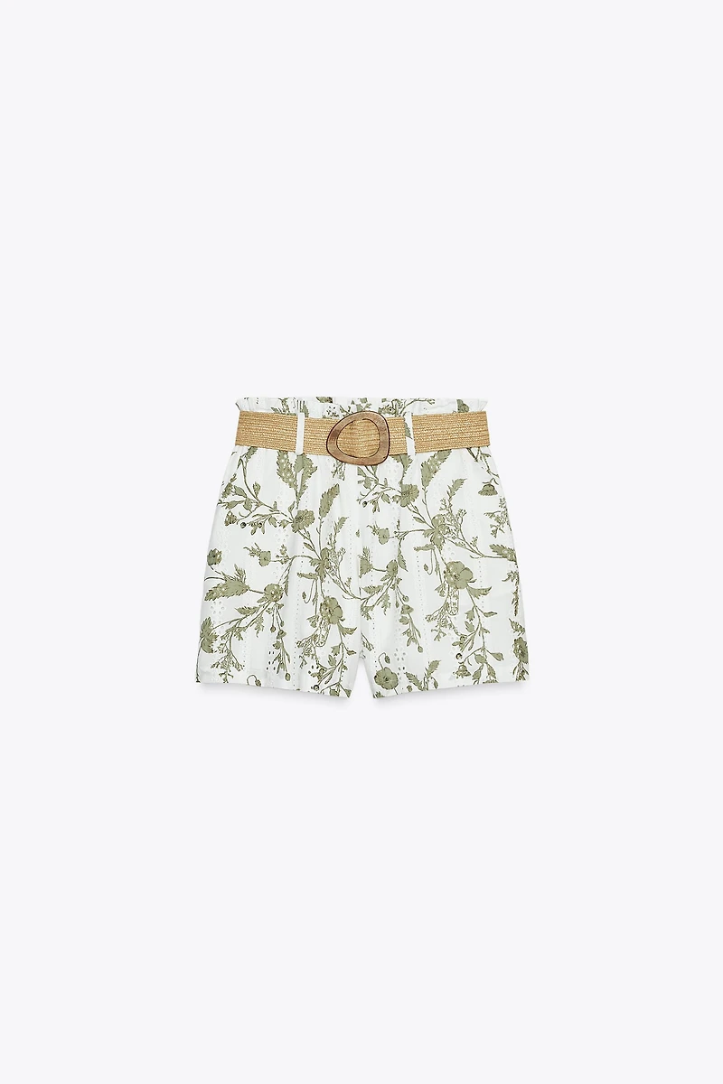 PRINTED SHORTS WITH PERFORATED EMBROIDERY