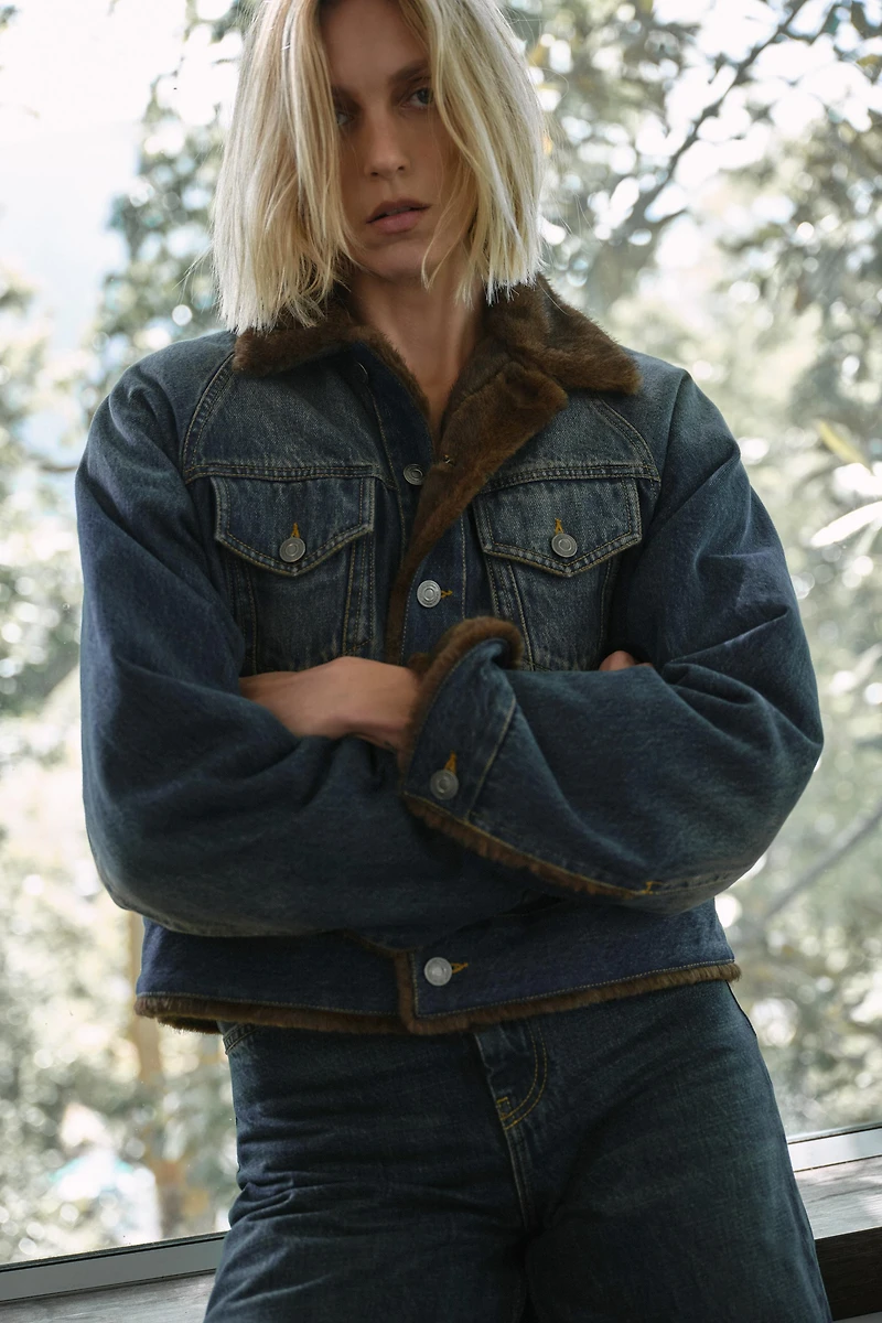 FAUX FUR DENIM JACKET ZW COLLECTION