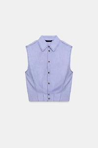 LINEN TOP WITH TOPSTITCHING