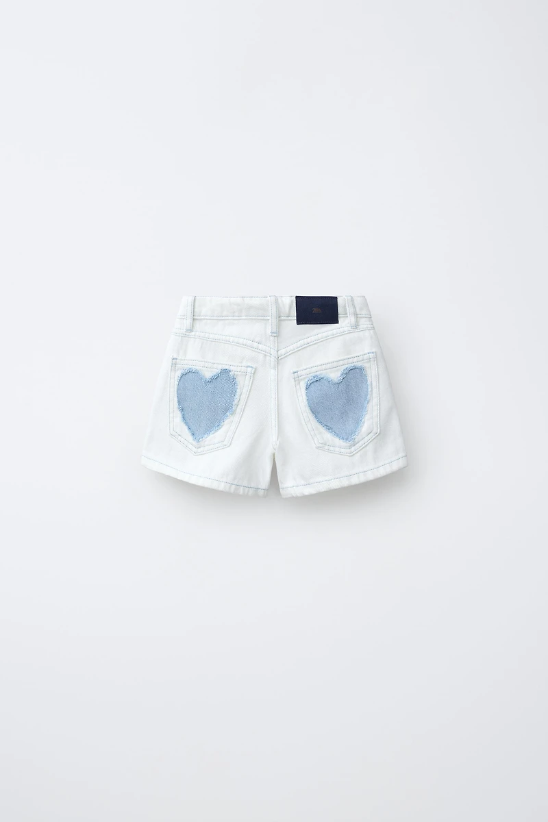 HEART PATCH DENIM SHORTS